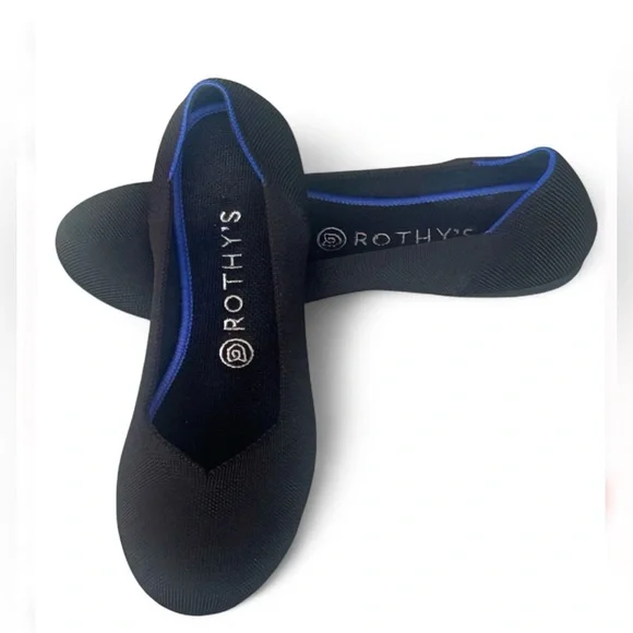 Rothy’s The Flat Black Round Toe Ballet Flats W9 Washable Knit Classic Comfort - Picture 1 of 9
